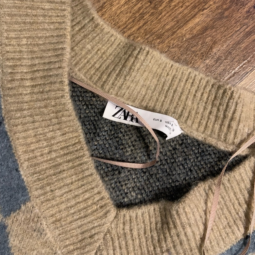 Nwot Zara crop argyle vest  S preppy casual classic winter boho knit fall $89 - Picture 5 of 5